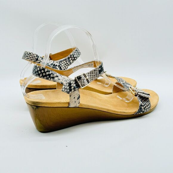 Vionic Sandals Womens 11 Brown Gray Snakeskin Wedge Ankle Buckle Straps Shoes - Picture 7 of 12